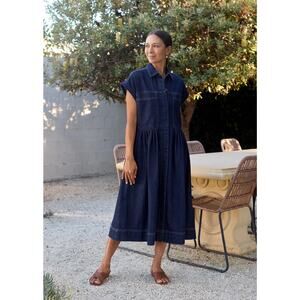 MAYE HARPER DENIM Shirt Dress Short Sleeve Midi Blue M